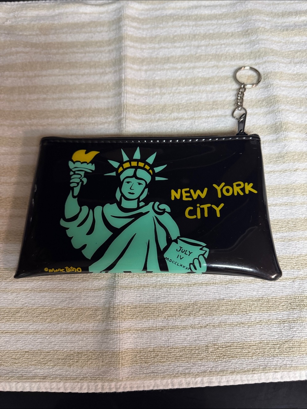 Black Patent New York City Zip Pouch with Statue of Liberty Graphic